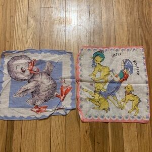 2 Vintage Children's Handkerchiefs Little Bo Peep & Little Duck